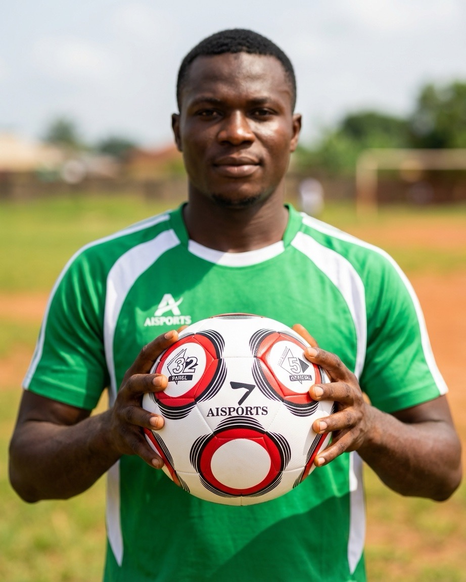 AI Sports athlete in green jersey holding football