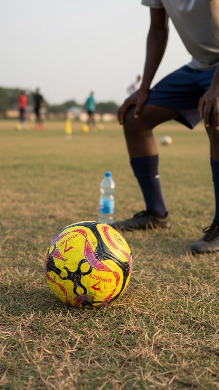 Football on training field at AI Sports session